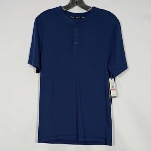 NWT Gaiam Rejuvenate Short Sleeve Henley Medieval Blue Mens Size Small